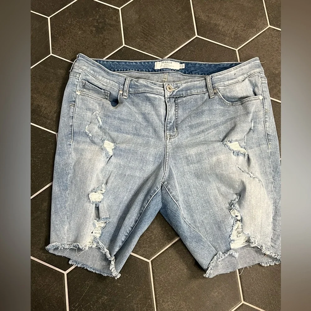 Light Wash Distressed Bermuda Shorts